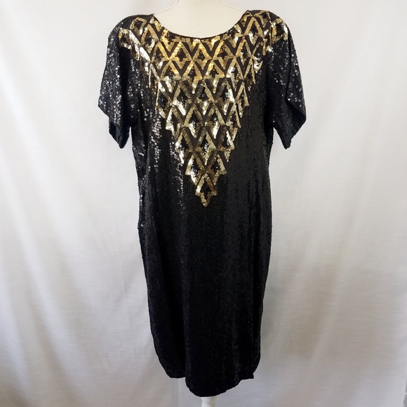 Dresses & Skirts - Vintage Joseph Le Bon Sequined Black/Gold Dress 3X